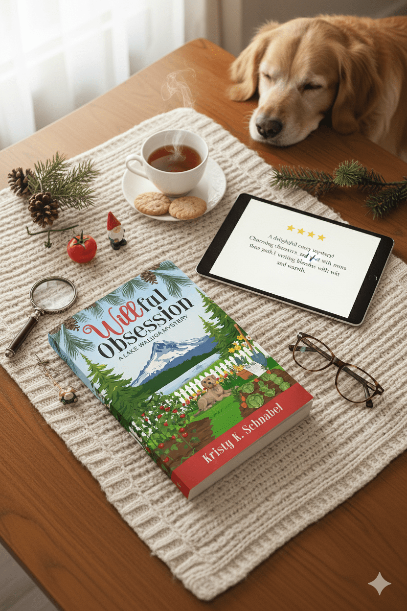 Book reviewer's desk with Willful Obsession